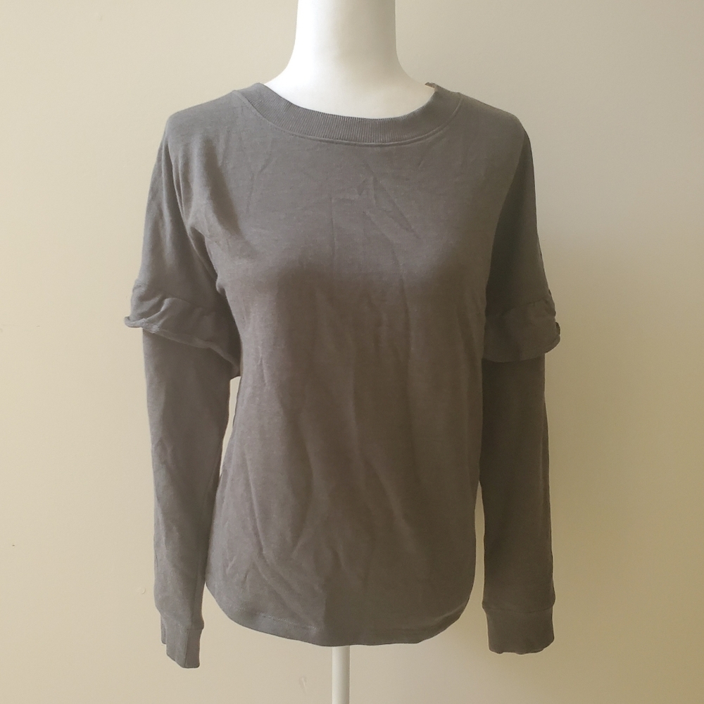 Buffalo David Bitton Sweater Size Large Gray Ruffle Cotton Long Sleeve New